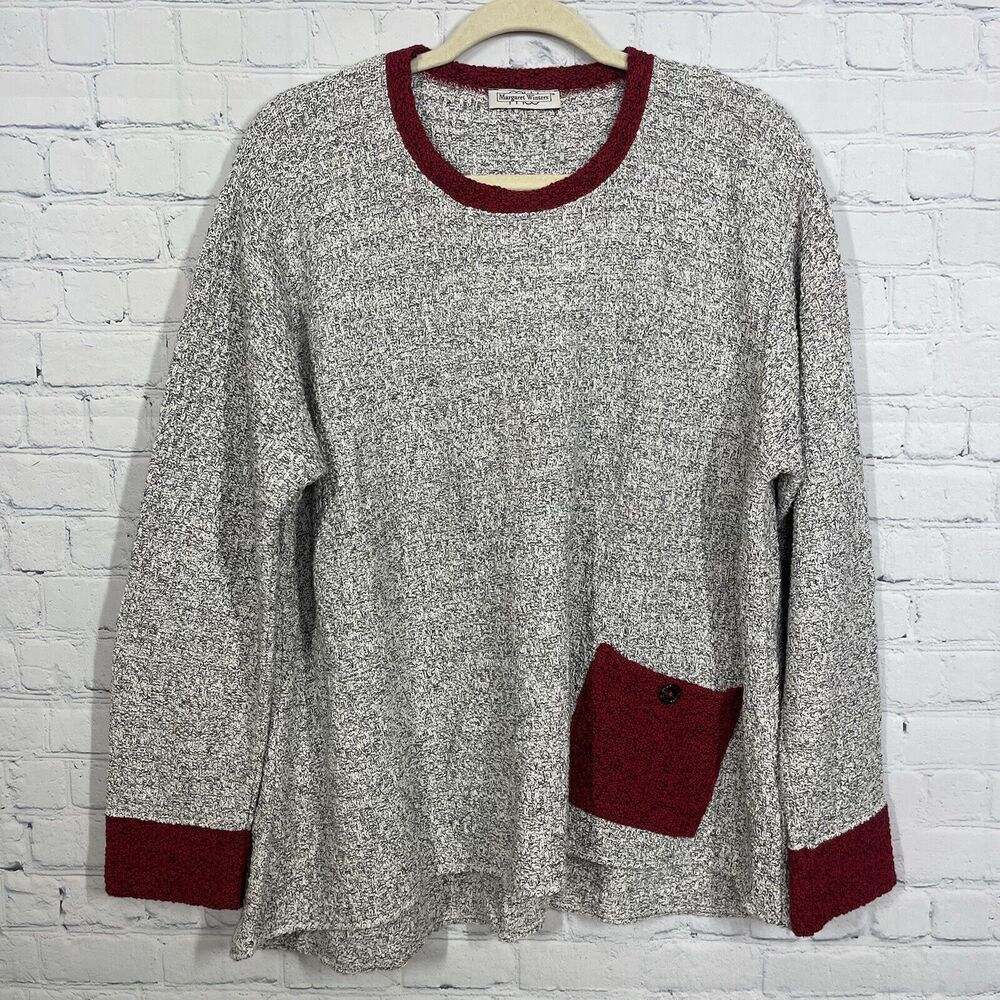 Margaret Winter Sweater Women XL Gray Red Made in USA Long Sleeve Pullover Chunk